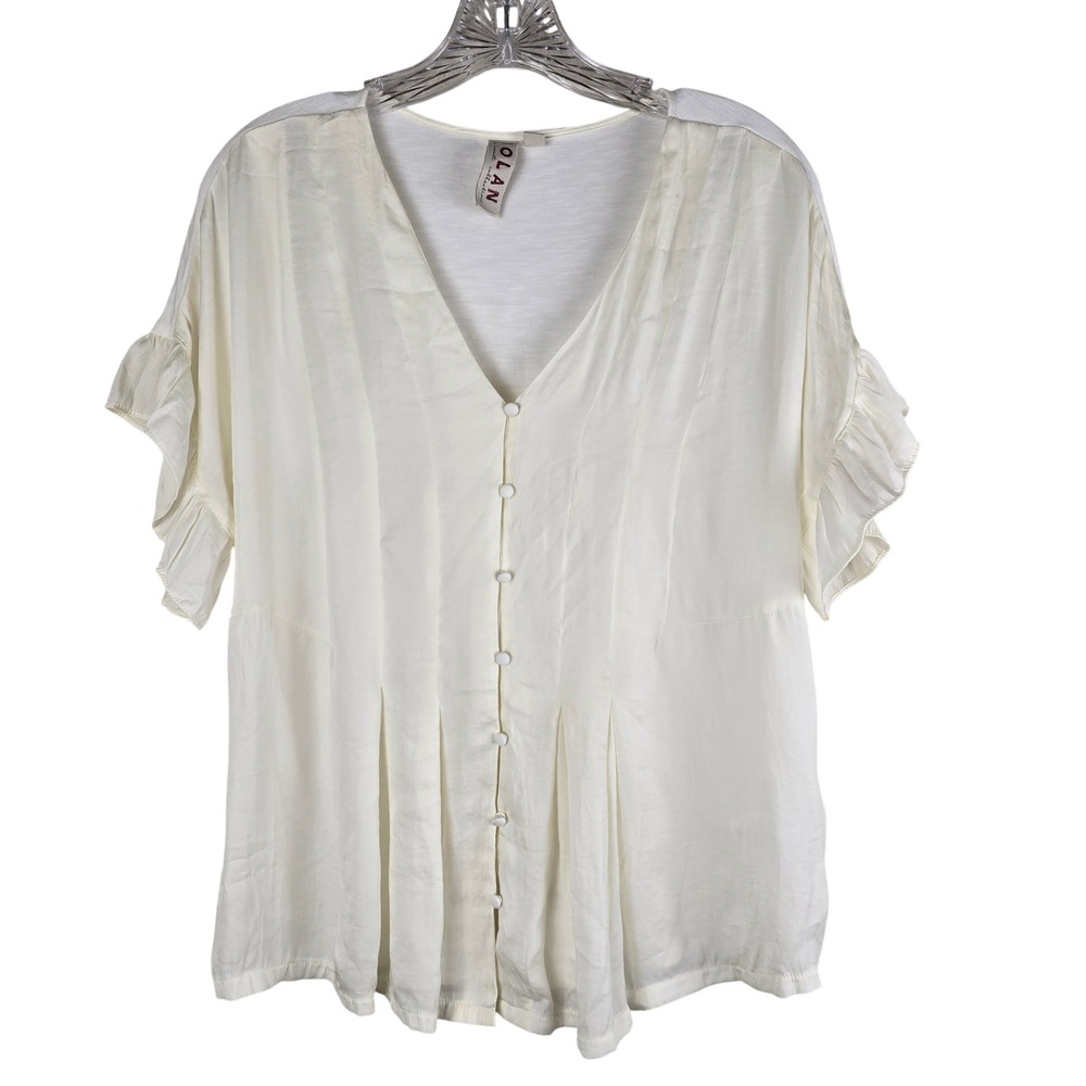 Dolan Left Coast Anthropologie Cream Ruffle Sleeve Button Front‎ Blouse Size M